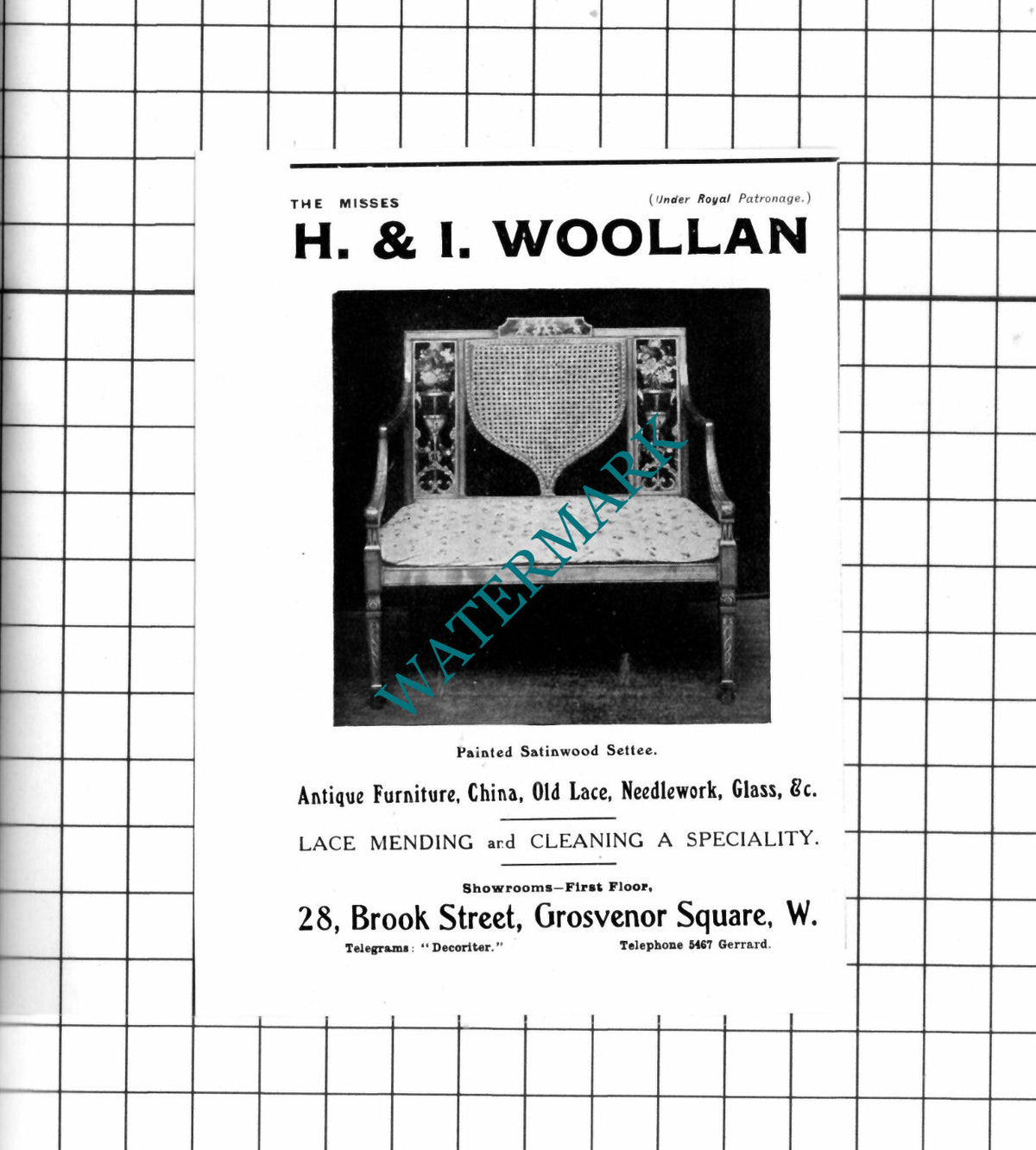 The Misses H & I Woollan Grosvenor Square London -1910 Small Advert