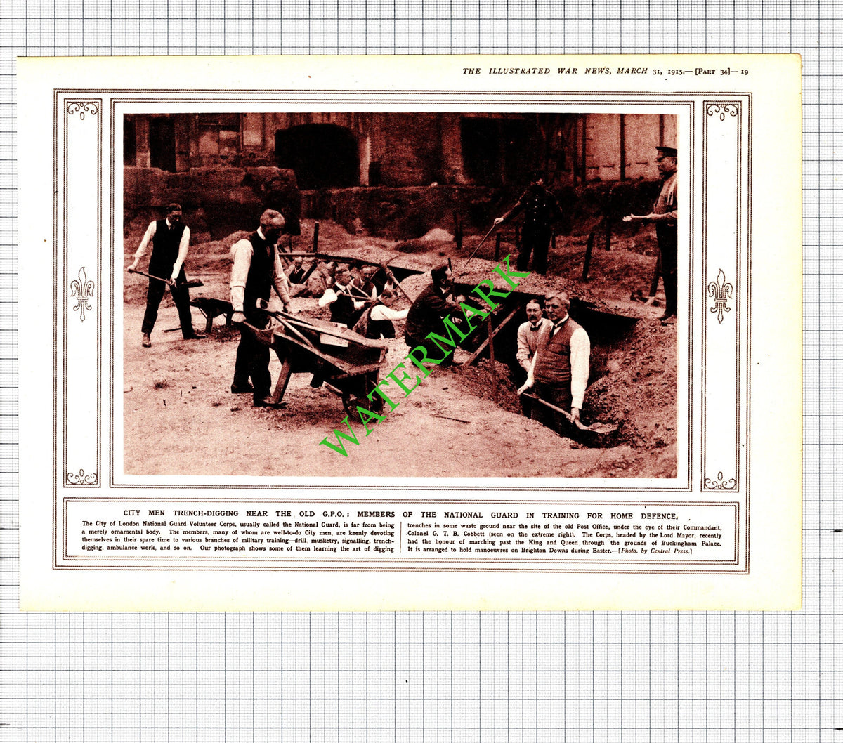 City Of London National Guard Col GTB Cobbett Great War - 1915 Cutting / Print