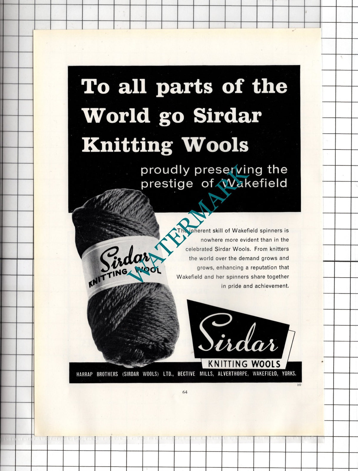 Harrap Brothers Sirdar Wools Ltd Alverthorpe Wakefield Yorks  -  c.1962 Advert