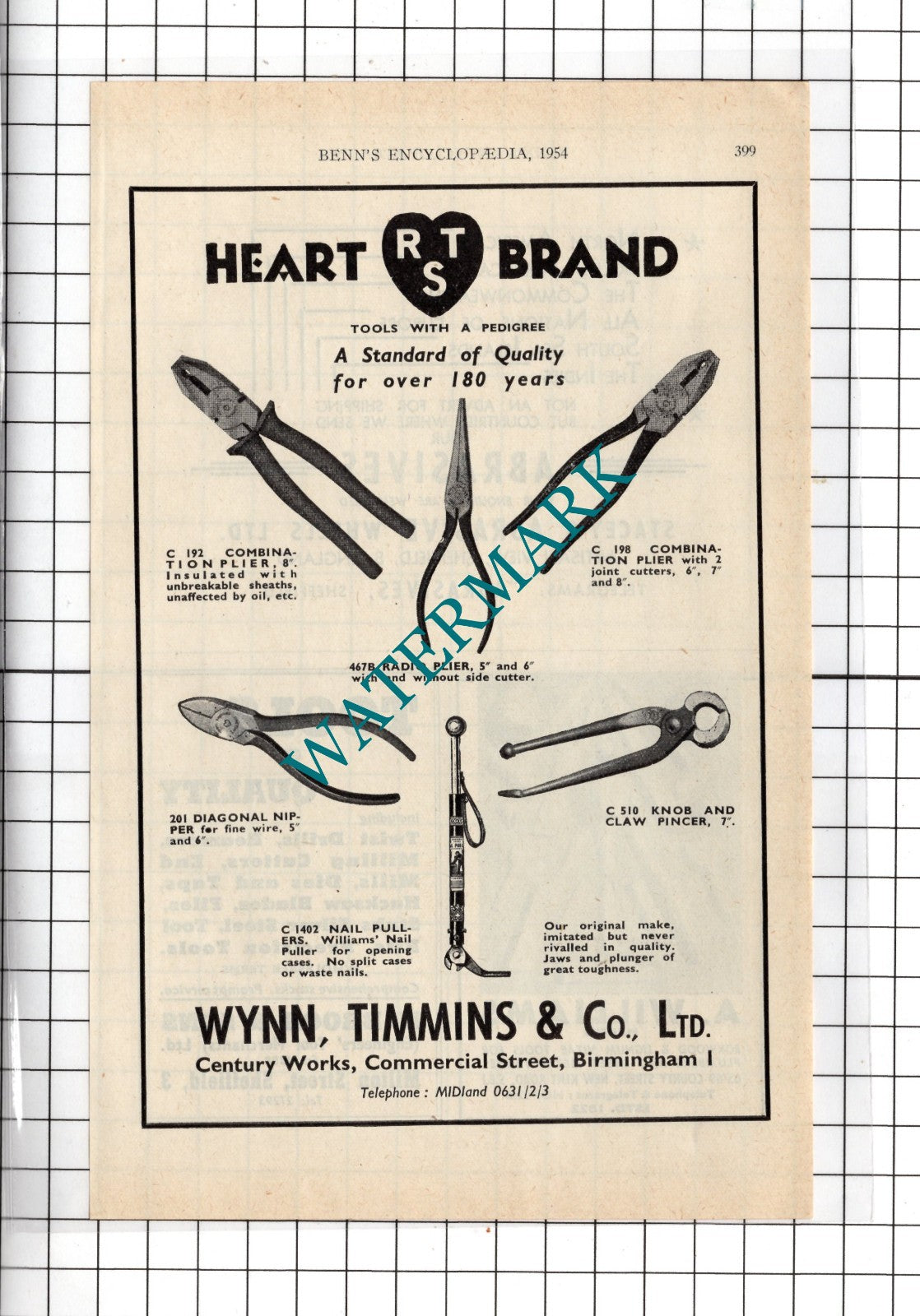 Wynn Timmins & Co Ltd Century Works Birmingham  - 1954 Advert