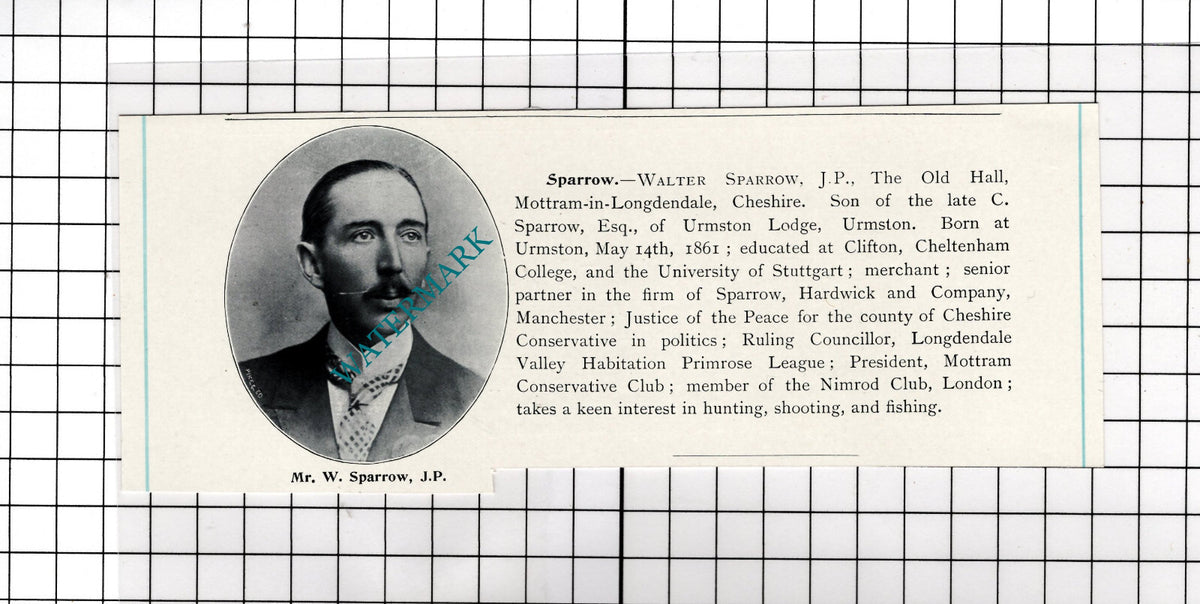 Mr Walter Sparrow The Old Hall Mottram-in-Longdendale Cheshire - c.1900 Cutting