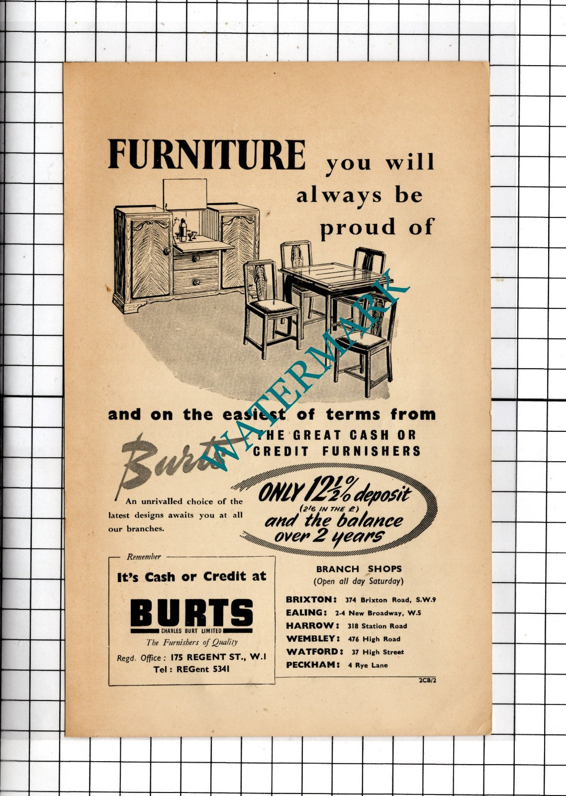 Charles Burt Ltd London  Burts Furniture  - 1953  Advert