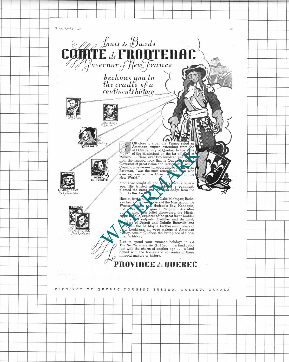 Province Of Quebec Tourist Bureau Quebec Canada ADVERT - 1937 Clipping / Print