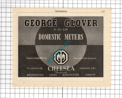 Alder & Mackay Ltd Edinburgh / George Glover & Co Ltd Gas Meters - 1951 Advert