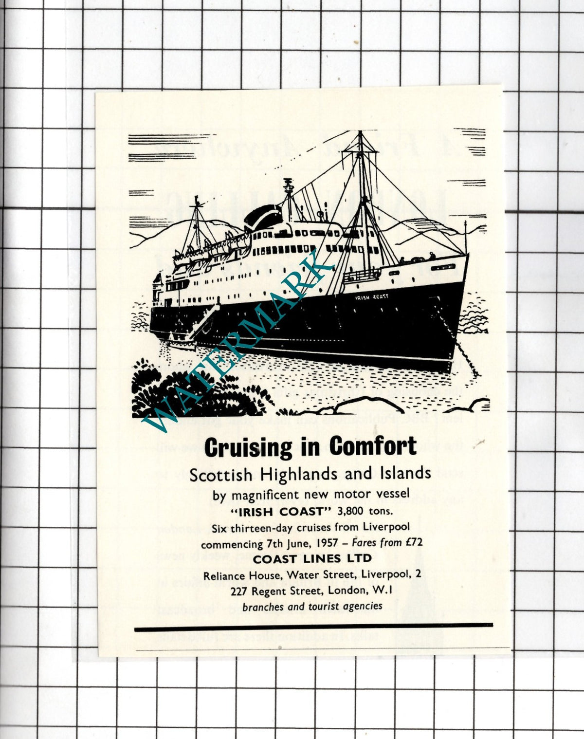 IRISH COAST Ship Coast Lines Ltd - 1956  SMALL Advert