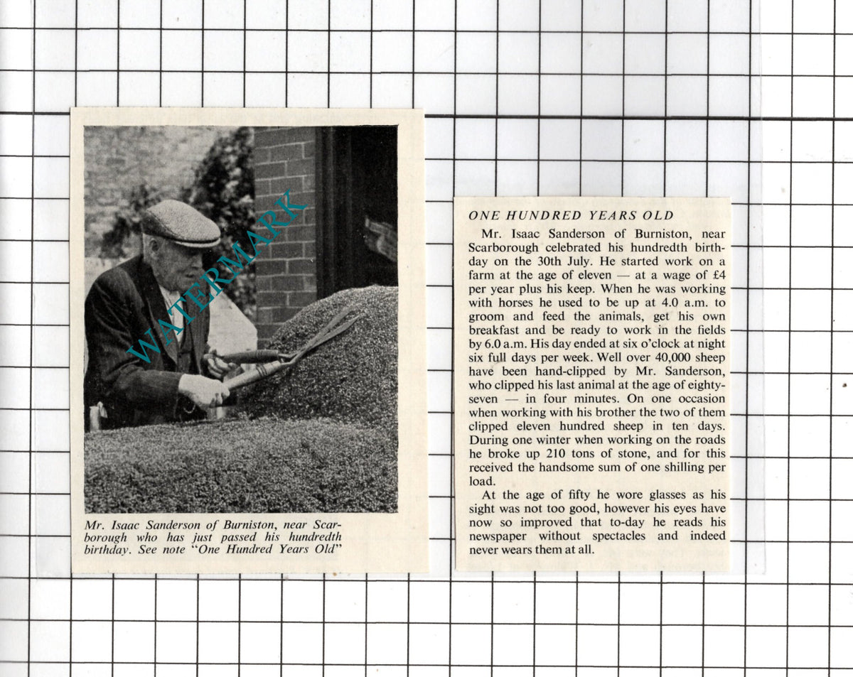 Mr Isaac Sanderson Burniston Scarborough Yorkshire - 1953 Two-Part Clipping