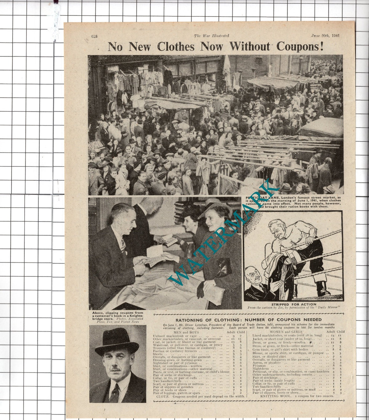 Clothes Rationing World War Two  WW2  - 1941  Clipping