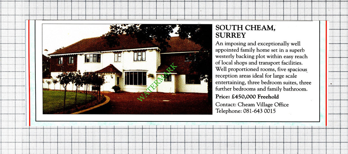 South Cheam Surrey House Sale Advert - 1991 Cutting