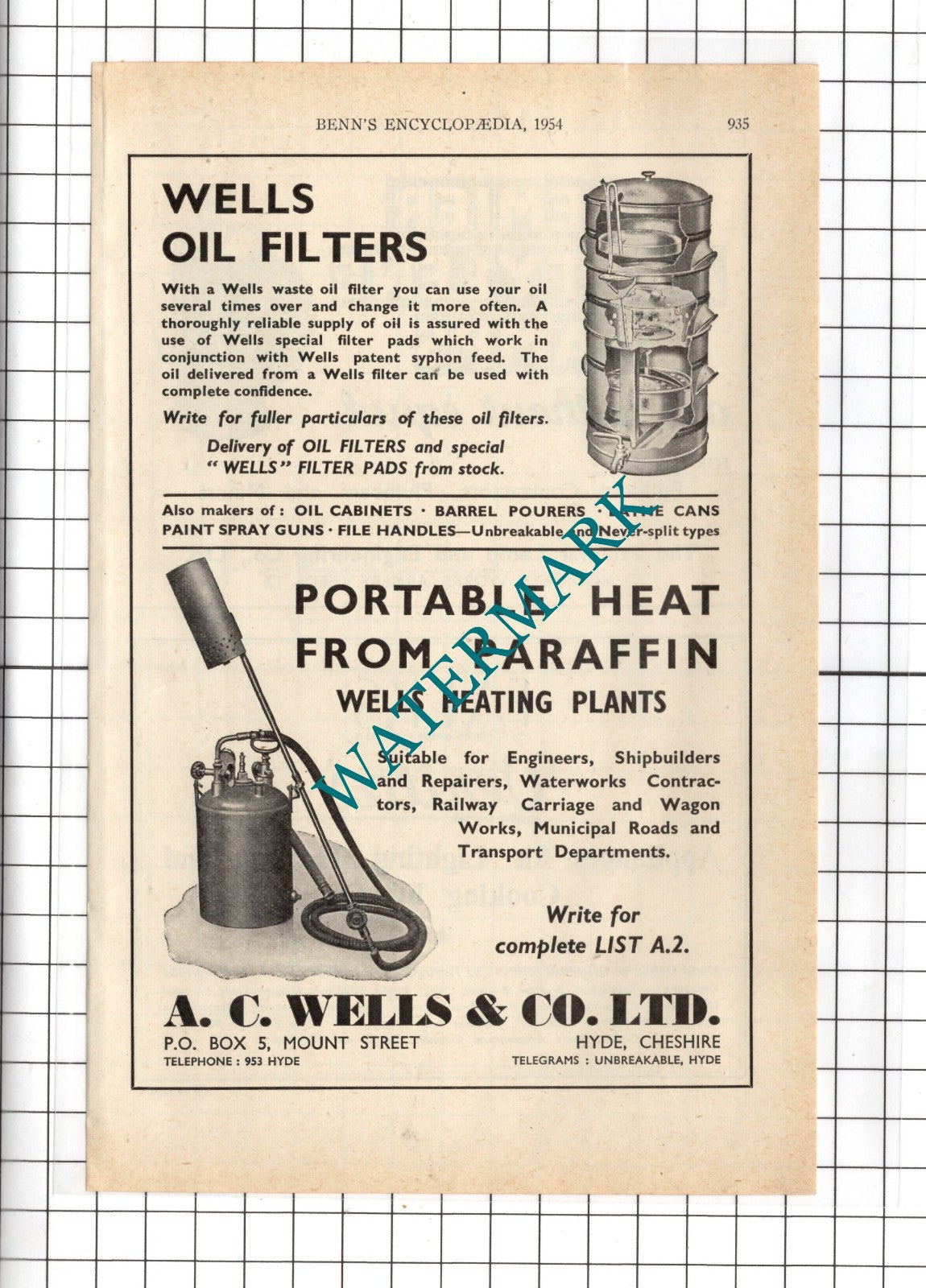 A C Wells & Co Ltd Hyde Cheshire / Falk Stadelmann & Co Ltd London - 1954 Advert