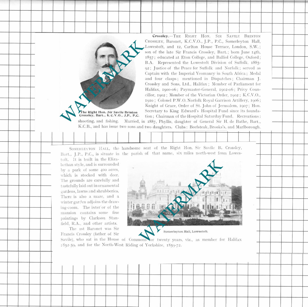 Sir Savile Brinton Crossley Somerleyton Hall Ipswich -  1911 Two-Part Clipping