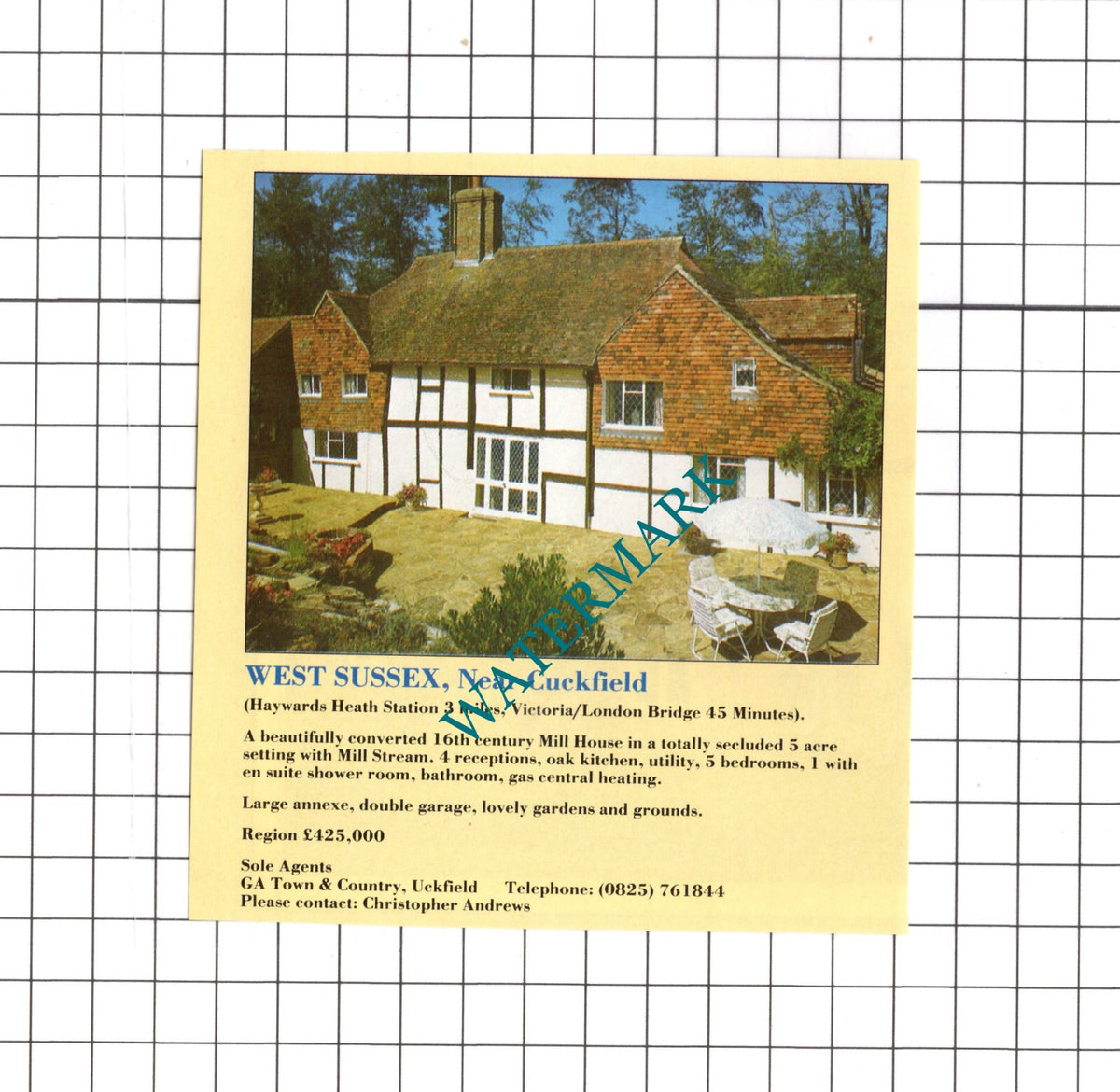 Cuckfield West Sussex Mill House Sale Advert - 1991 Clipping / Print