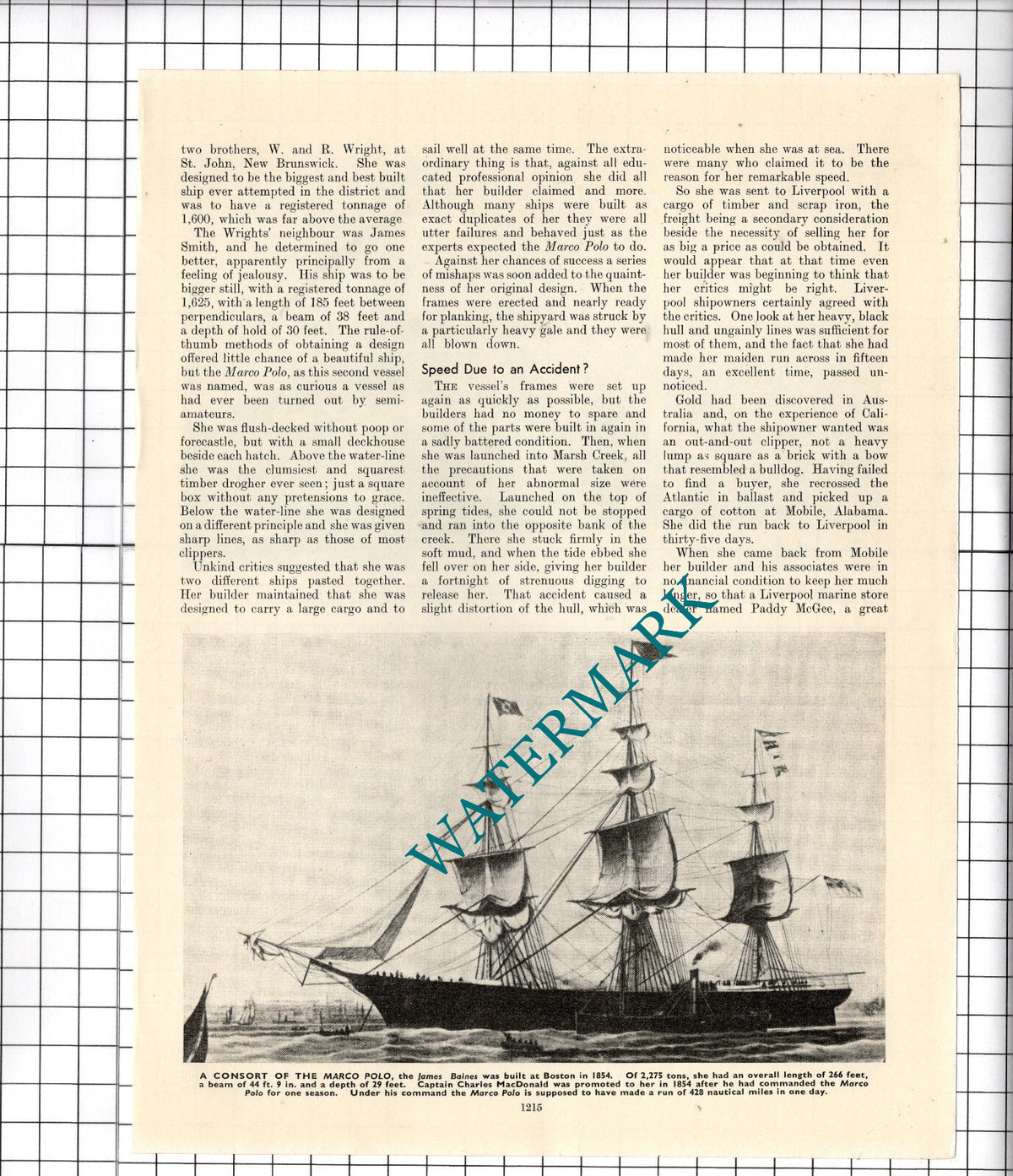 The MARCO POLO Ship - c.1940's Article / Print