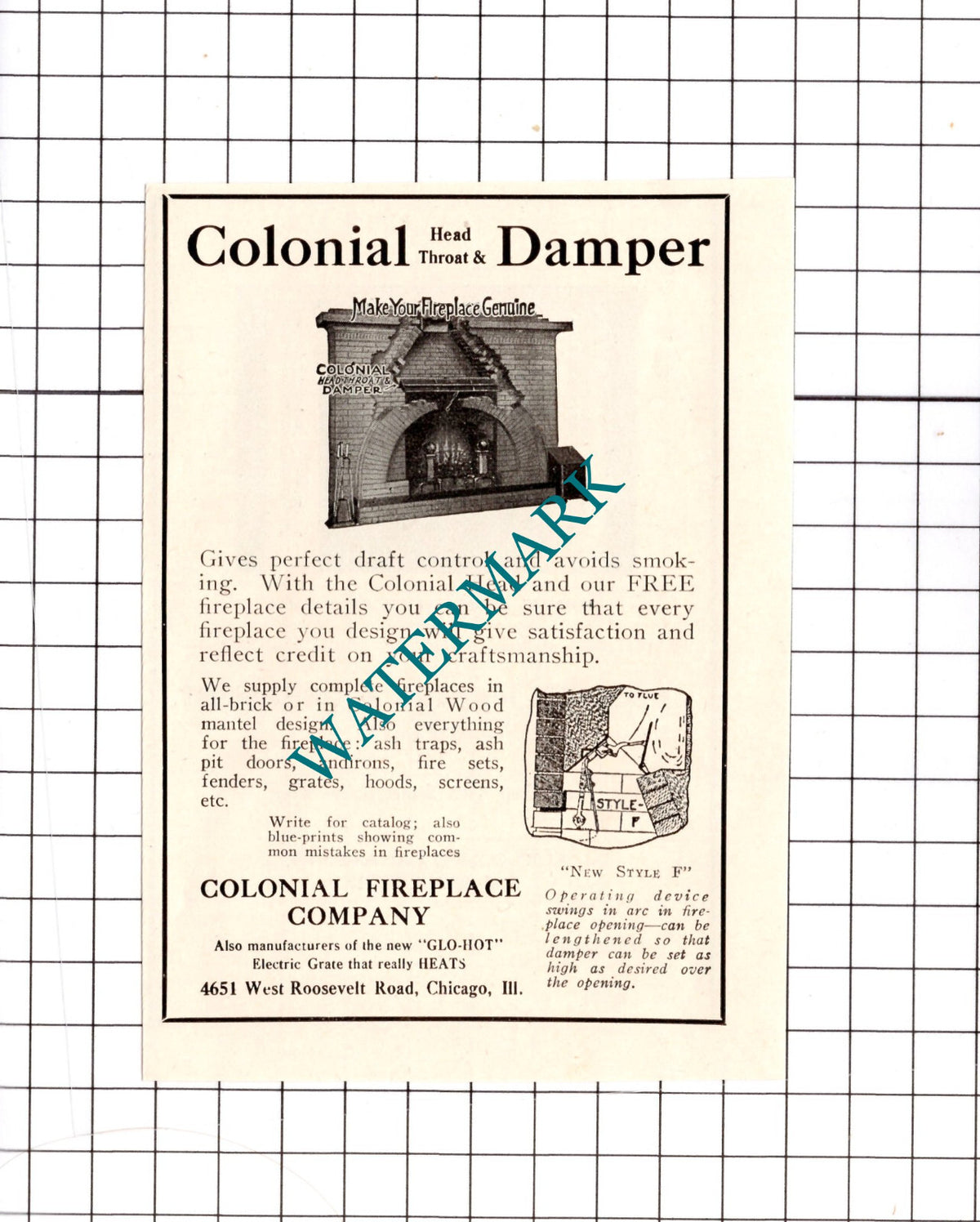 Colonial Fireplace Company Chicago Small Advert  - 1926 Clipping / Print