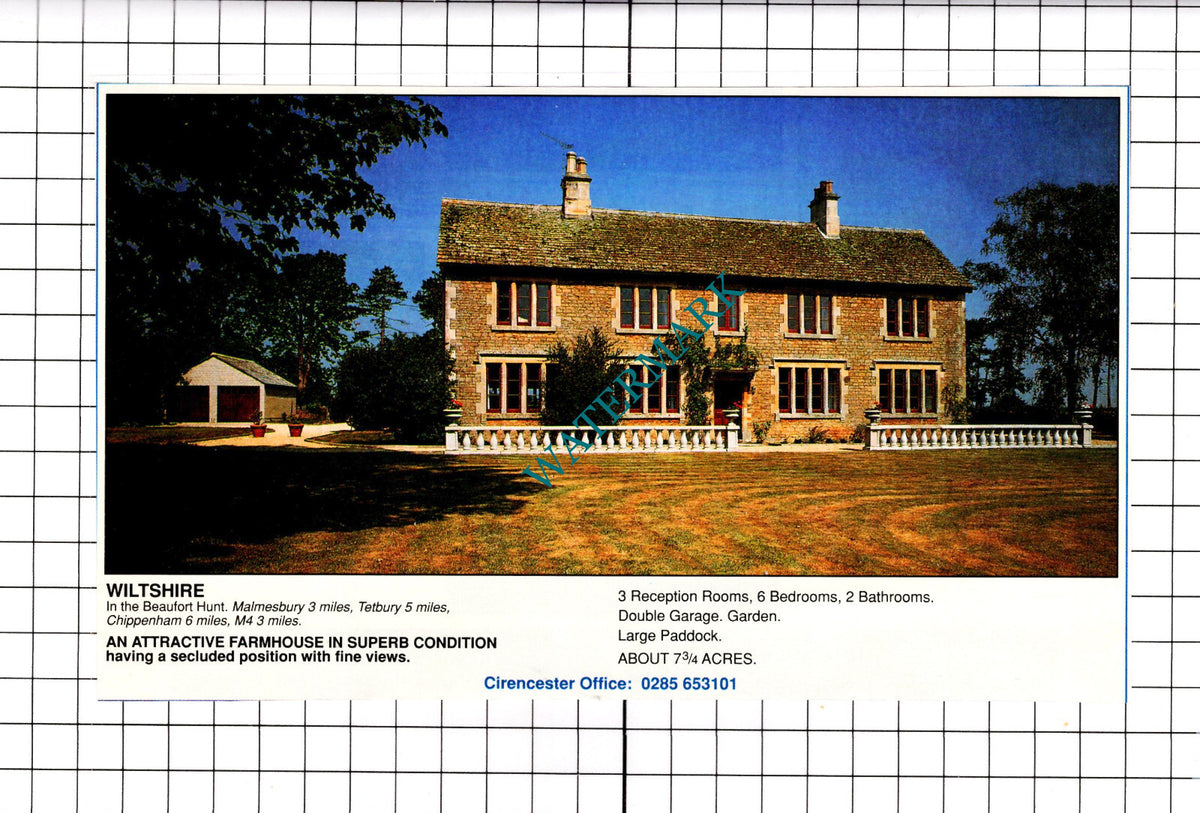 Malmesbury Wiltshire House Sale Advert - 1991 Clipping