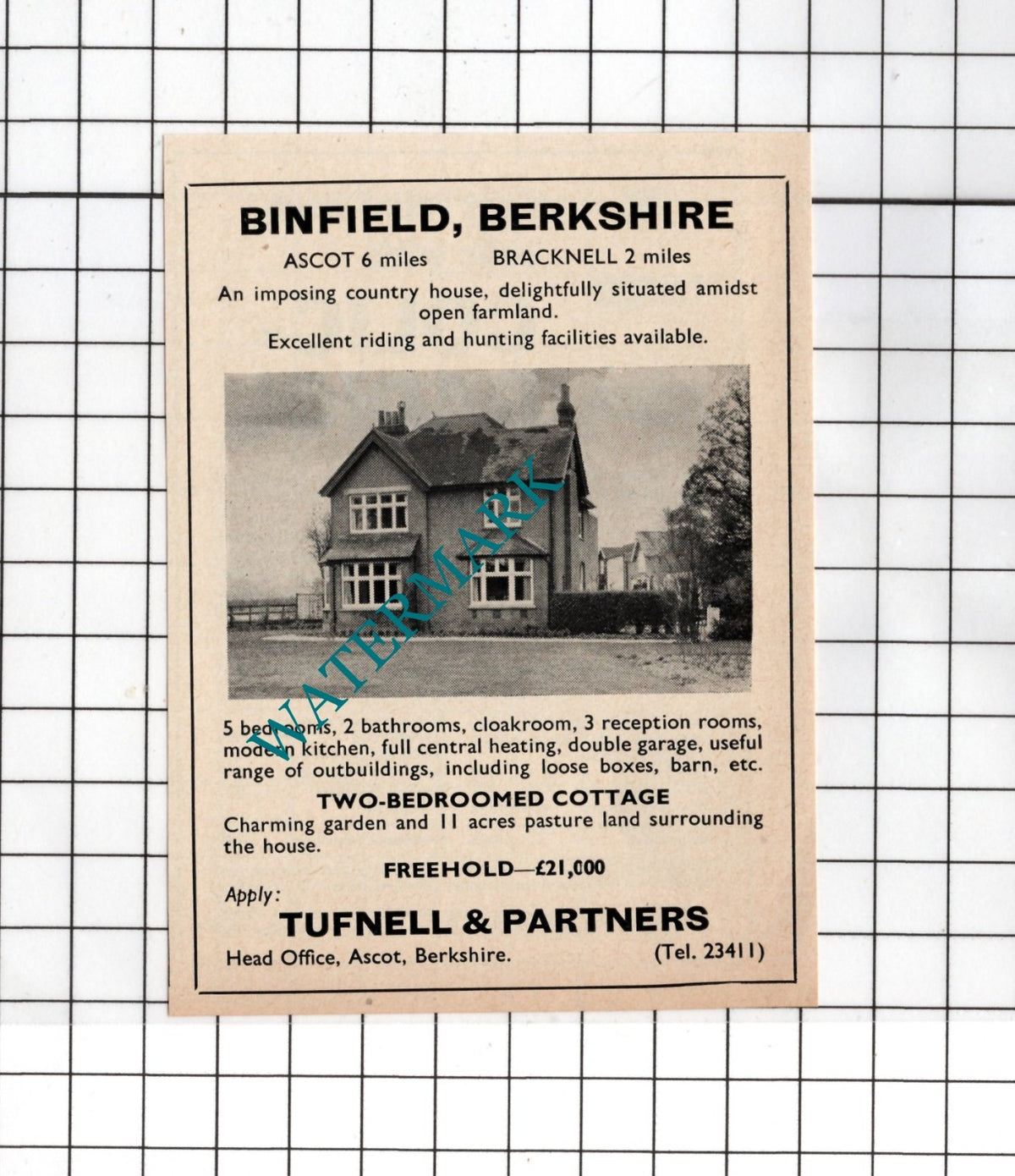 Binfield Berkshire  - 1967 Small House Sale Advert