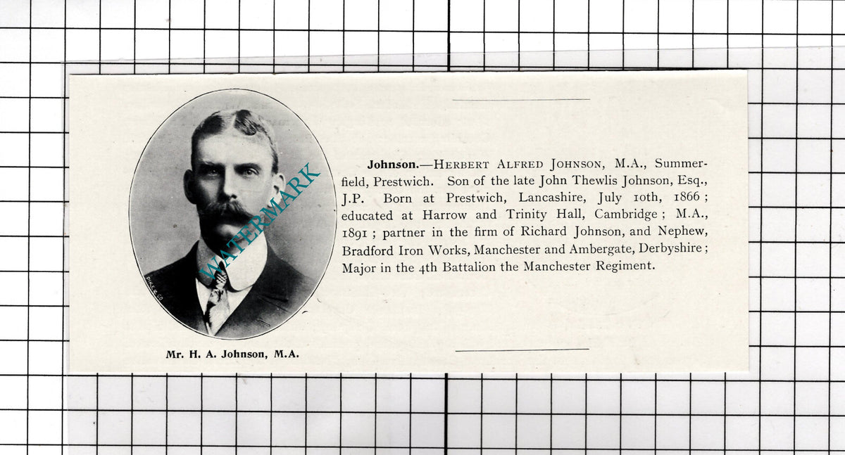 Mr Herbert Alfred Johnson Summerfield Prestwich Manchester  - c.1900 Cutting