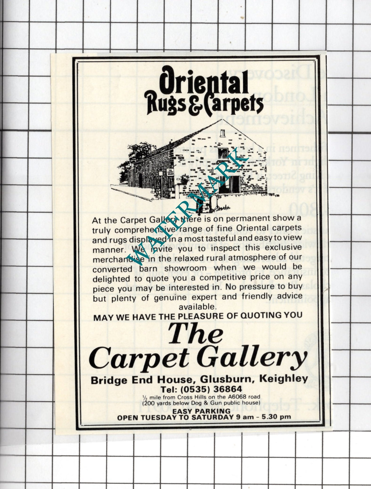 The Carpet Gallery Bridge End House Glusburn Keighley  - 1985 Small Advert