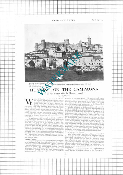 Bracciano Campagna Roman Hounds Negroni Odescalchi Rudini - 1914 Article / Print