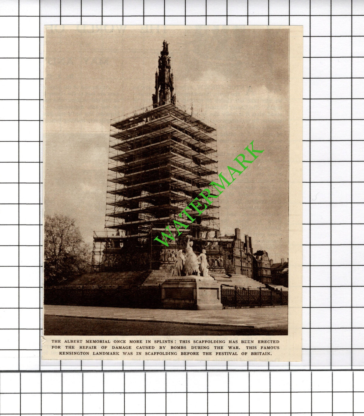 Albert Memorial War Damage Restoration -  1954 Cutting