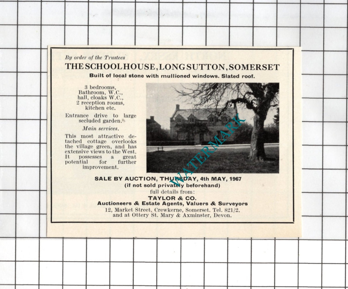 The Schoolhouse Long Sutton Somerset Small House Sale Advert - 1967