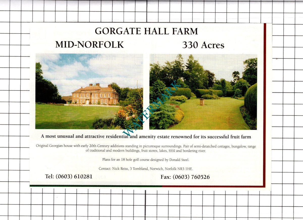 Gorgate Hall Farm Norfolk House Sale Advert  - 1994 Clipping / Print