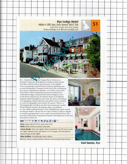 Rye Lodge Hotel Rye Sussex / The Brickwall Hotel Sedlescombe Sussex -2011 Advert