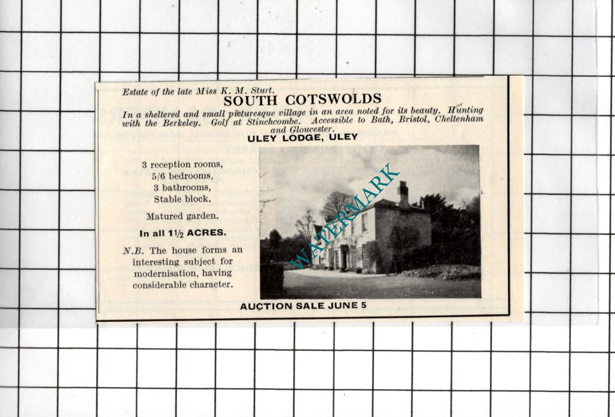 Uley Lodge Uley Gloucestershire - 1967 SMALL House Sale Advert