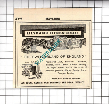 Nayland Rock Hotel Margate / Lilybank Hydro Matlock Small Advert  - 1958 Cutting