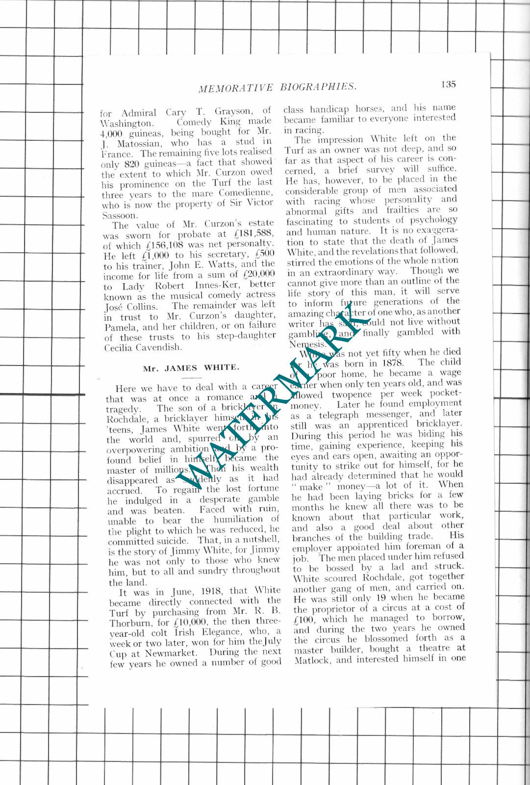 Mr James White Jimmy White Financier Rochdale England - 1927 3-Part Cutting