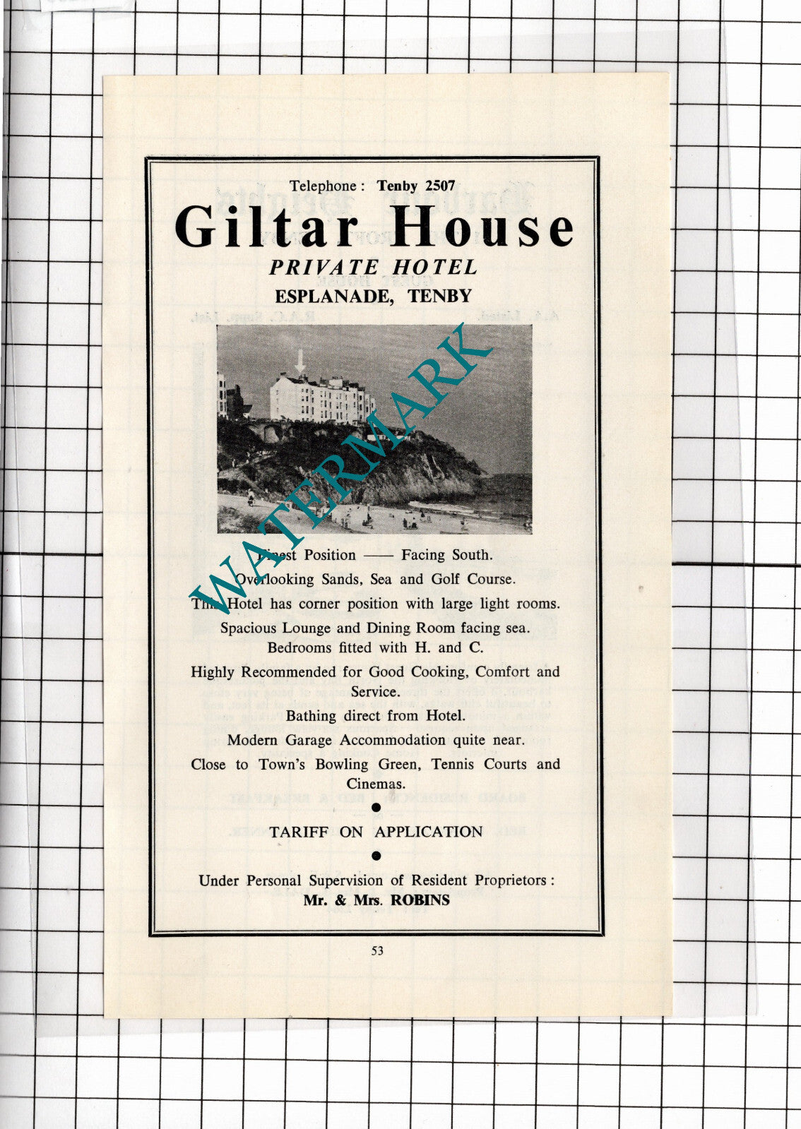 Harbour Heights Hotel Tenby Wales Dale / Giltar House Tenby  Robins -1962 ADVERT