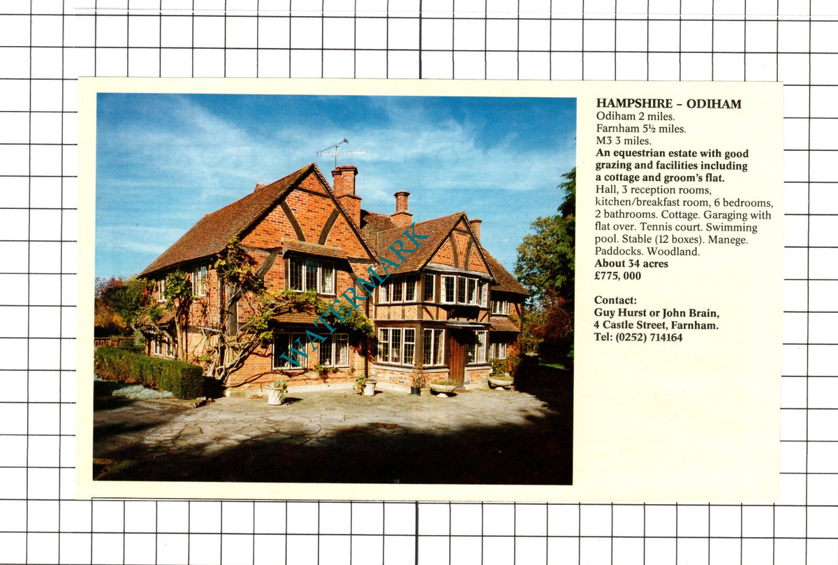 Odiham Hampshire House Sale Advert - c.1990 Cutting / Print