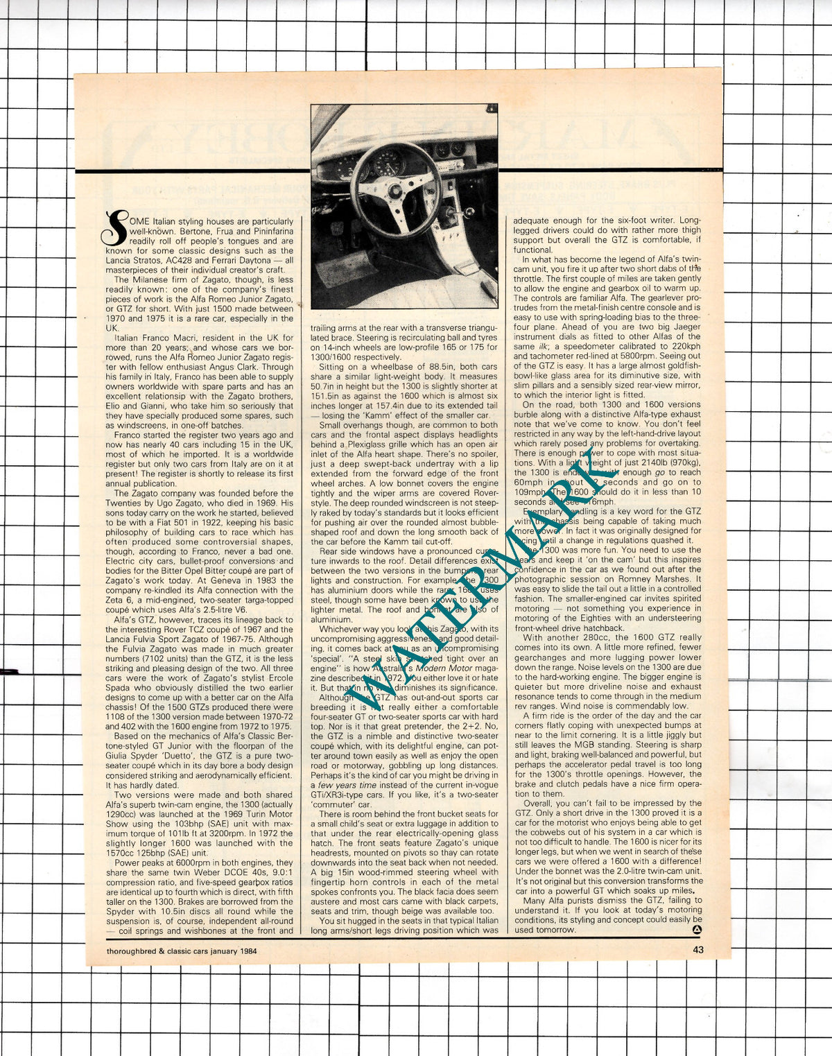 The Alfa Romeo Junior Zagato Car Alfa GTZ  - 1984 Article