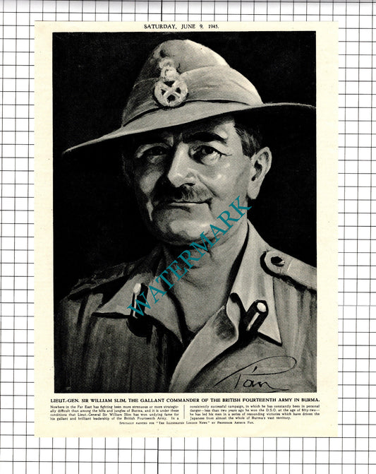Lt Gen Sir William Slim British Fourteenth Army Burma WW2 - 1945 Cutting/ Print
