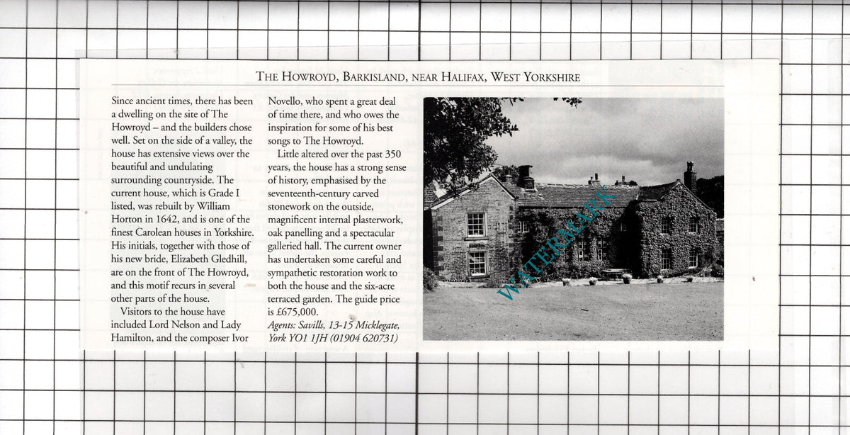 The Howroyd Barkisland West Yorkshire House Sale Advert - 1995 Cutting