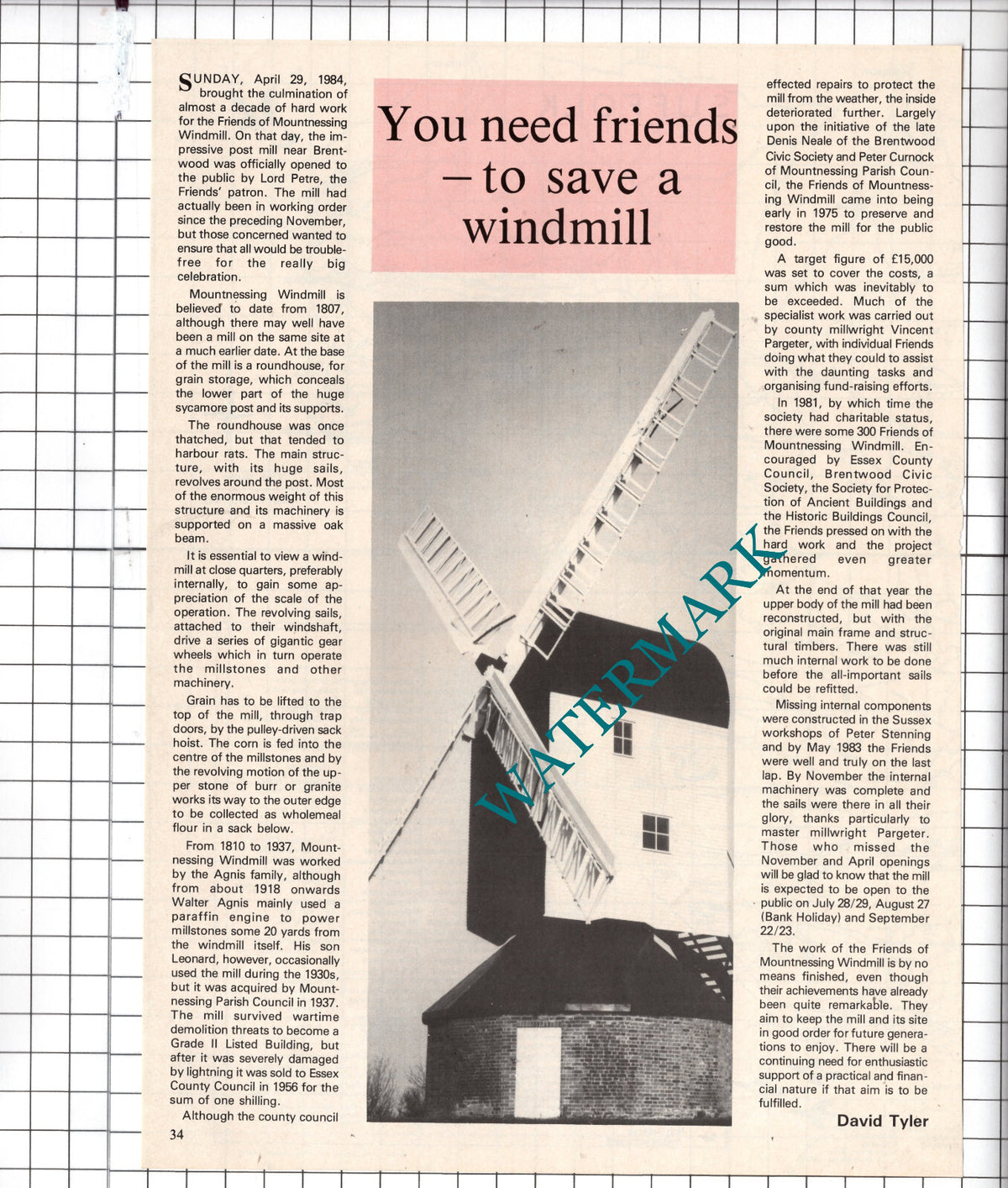 Friends Of Mountnessing Windmill Essex - 1984 Article