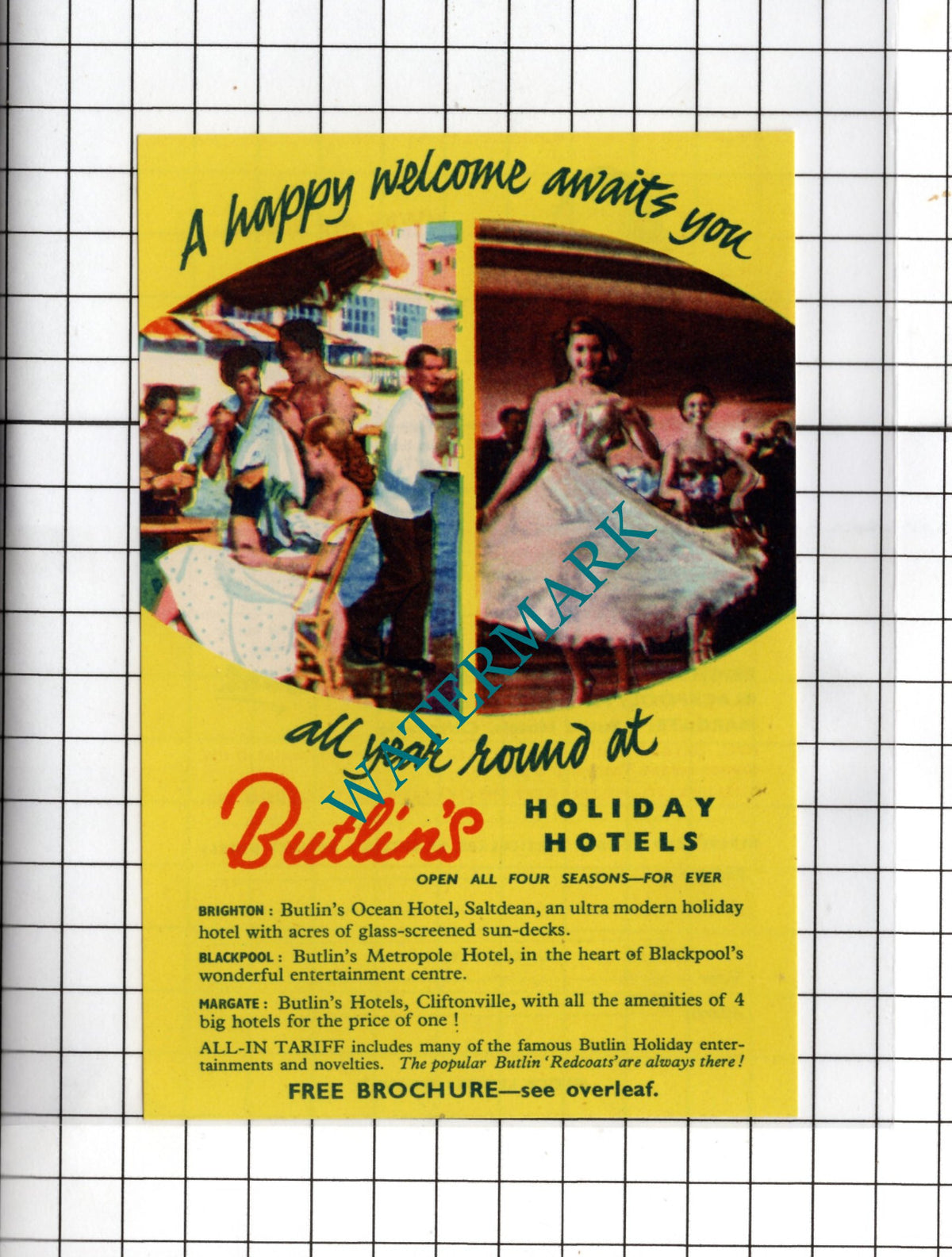 Butlin's Hotels Billy Butlin Brighton Blackpool Margate - 1956 Small Leaflet