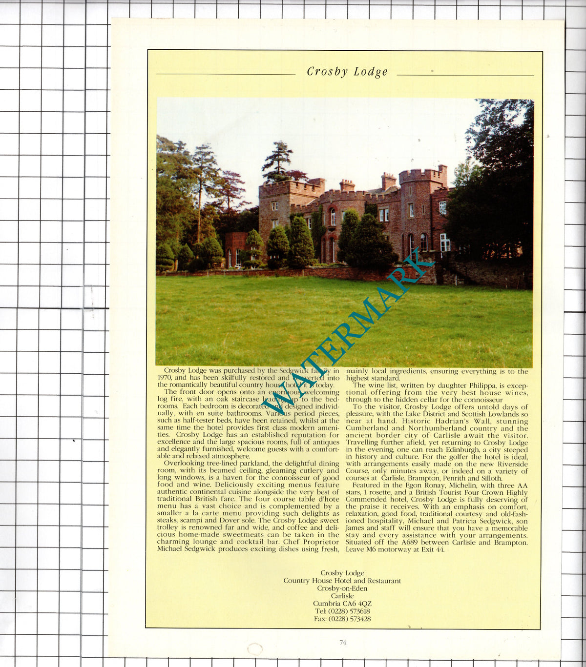 Crosby Lodge Crosby-on-Eden Carlisle Cumbria Advert - 1995 Cutting