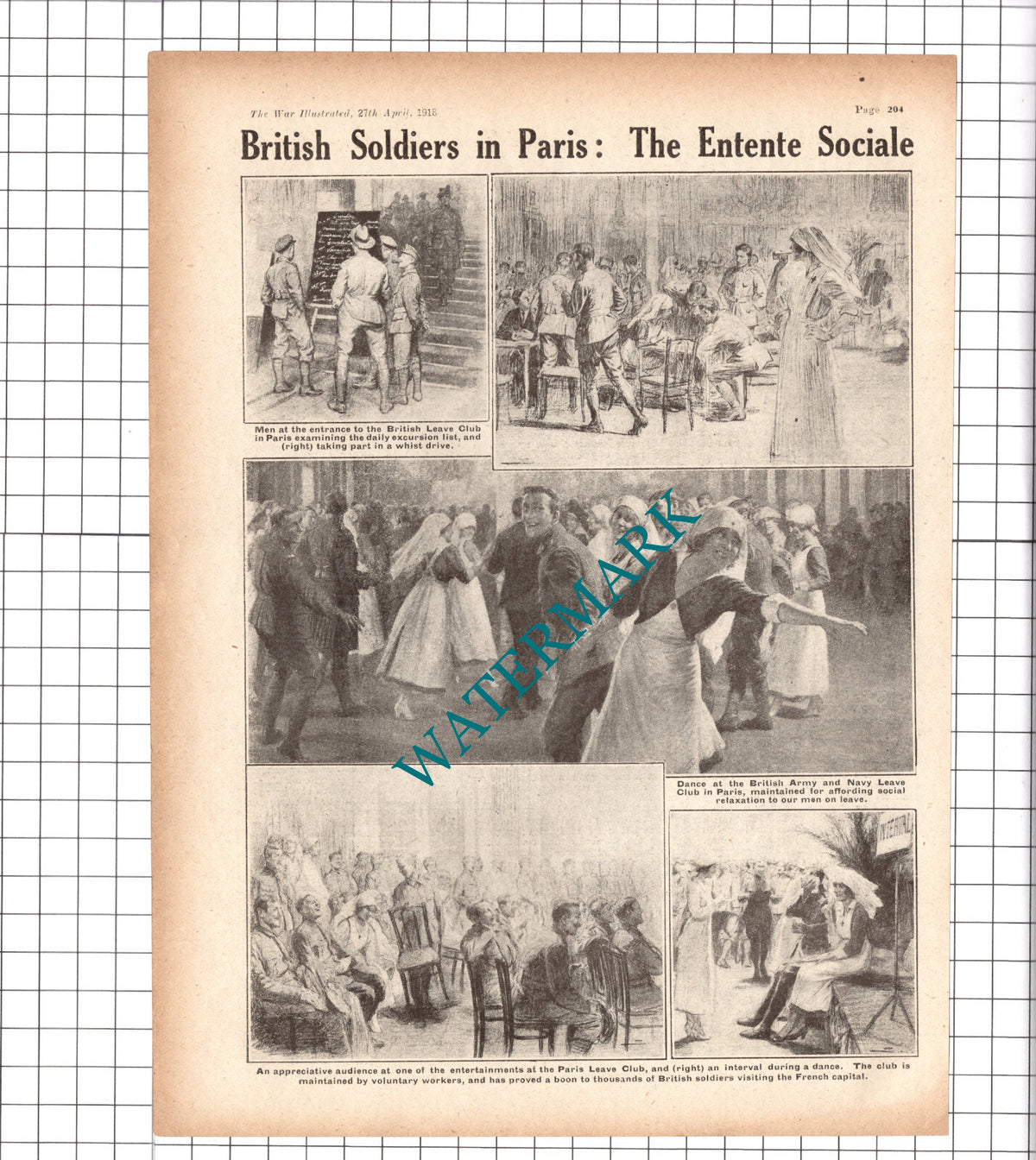 British Leave Club Paris WW1 Army and Navy Leave Club France - 1918 Clipping