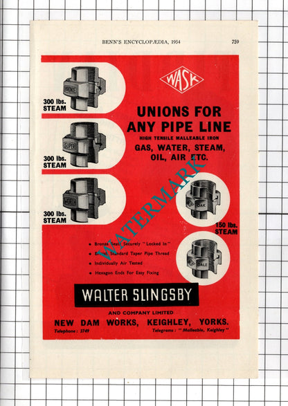 Walter Slingsby and Co Ltd Keighley / James Barwell Ltd Birmingham - 1954 Advert
