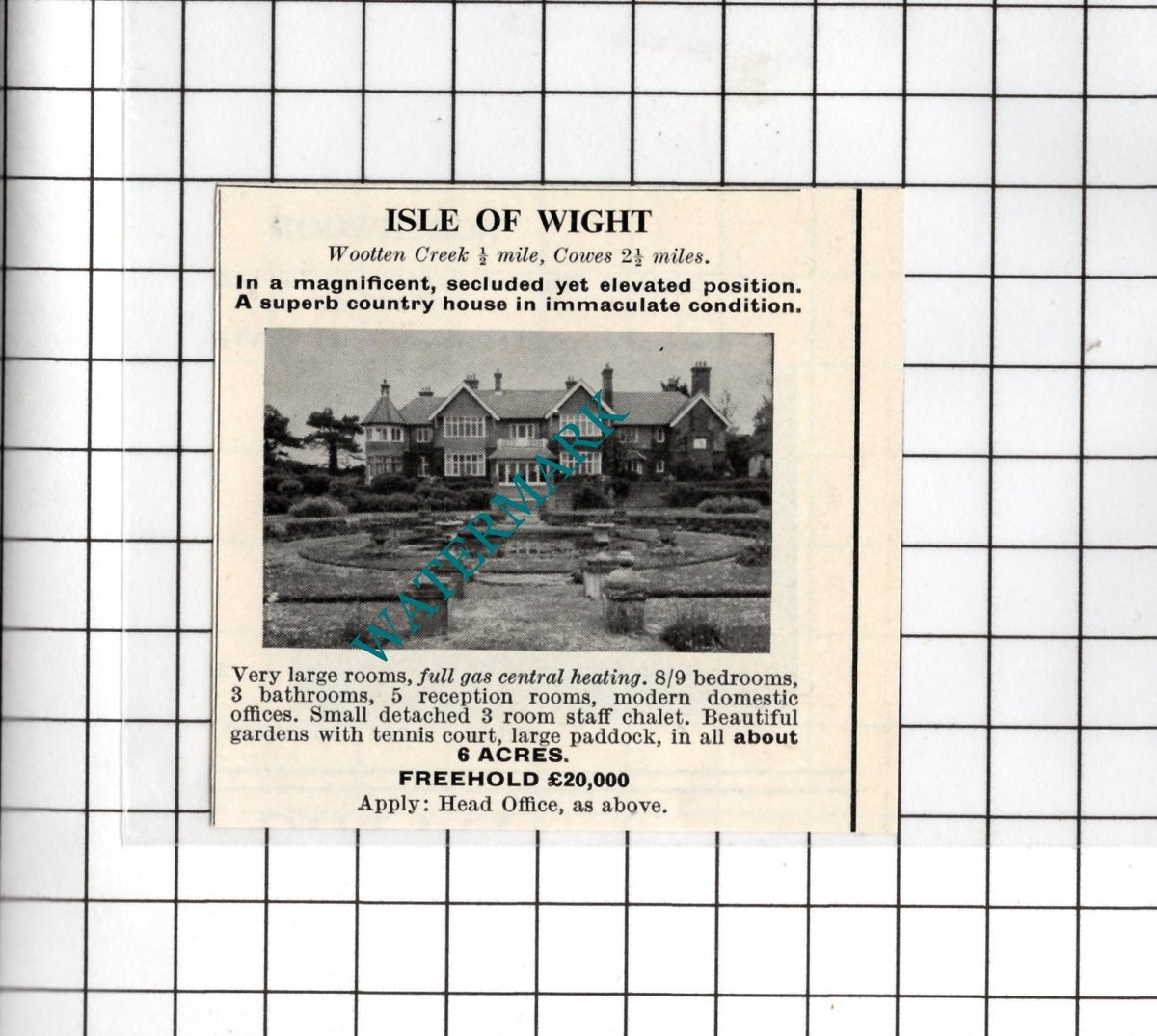 Wootten Creek  Isle Of Wight  - 1967 SMALL  House Sale Advert