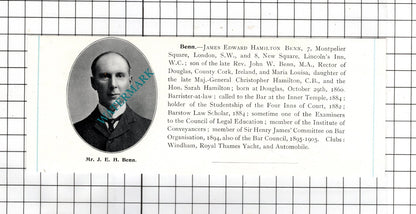 Robert Frederic Bayford  / James Edward Hamilton Benn Cork - c.1905 Clipping