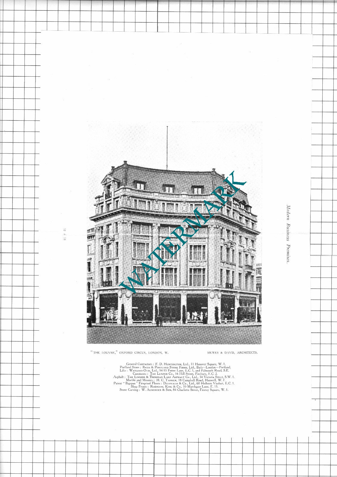 Louvre De Paris Oxford Circus London Mewes & Davis  - 1923 Clipping / Print