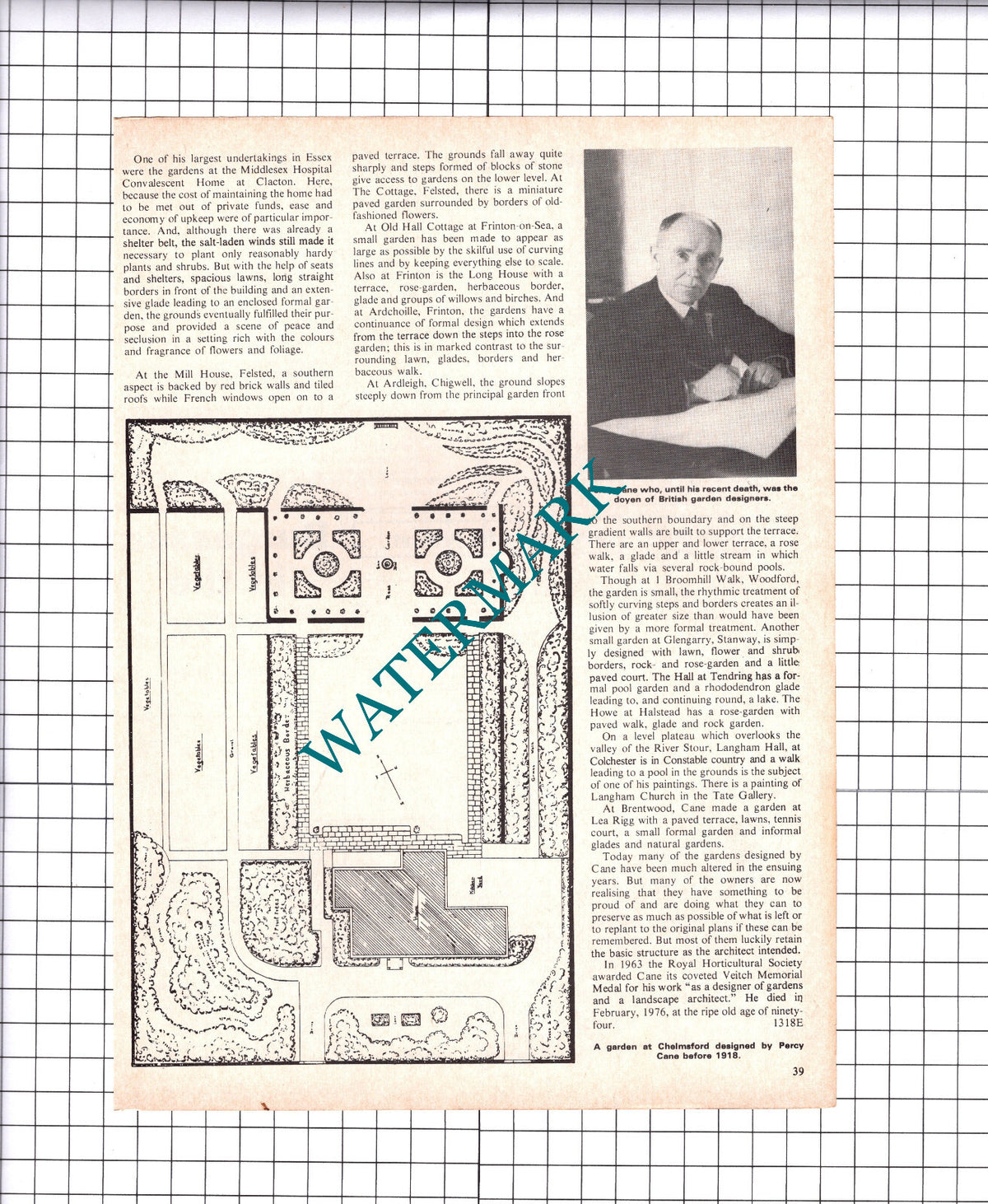 Percy Cane Garden Designer  Bocking Mill Essex - 1976 Article