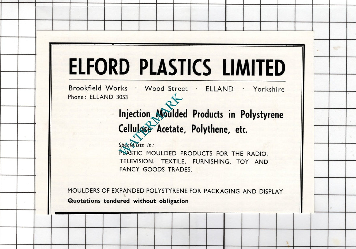 Elford Plastics Ltd Brookfield Works Elland Yorkshire - c.1962 Small Advert