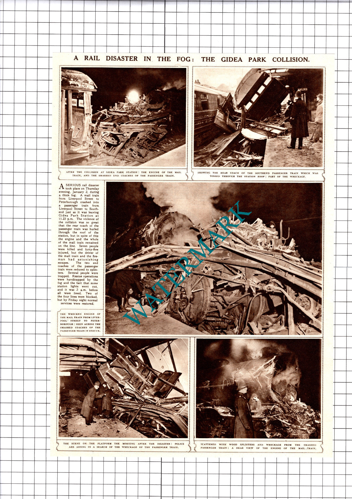 Gidea Park Train Collision Rail Crash - 1947  Cutting / Print