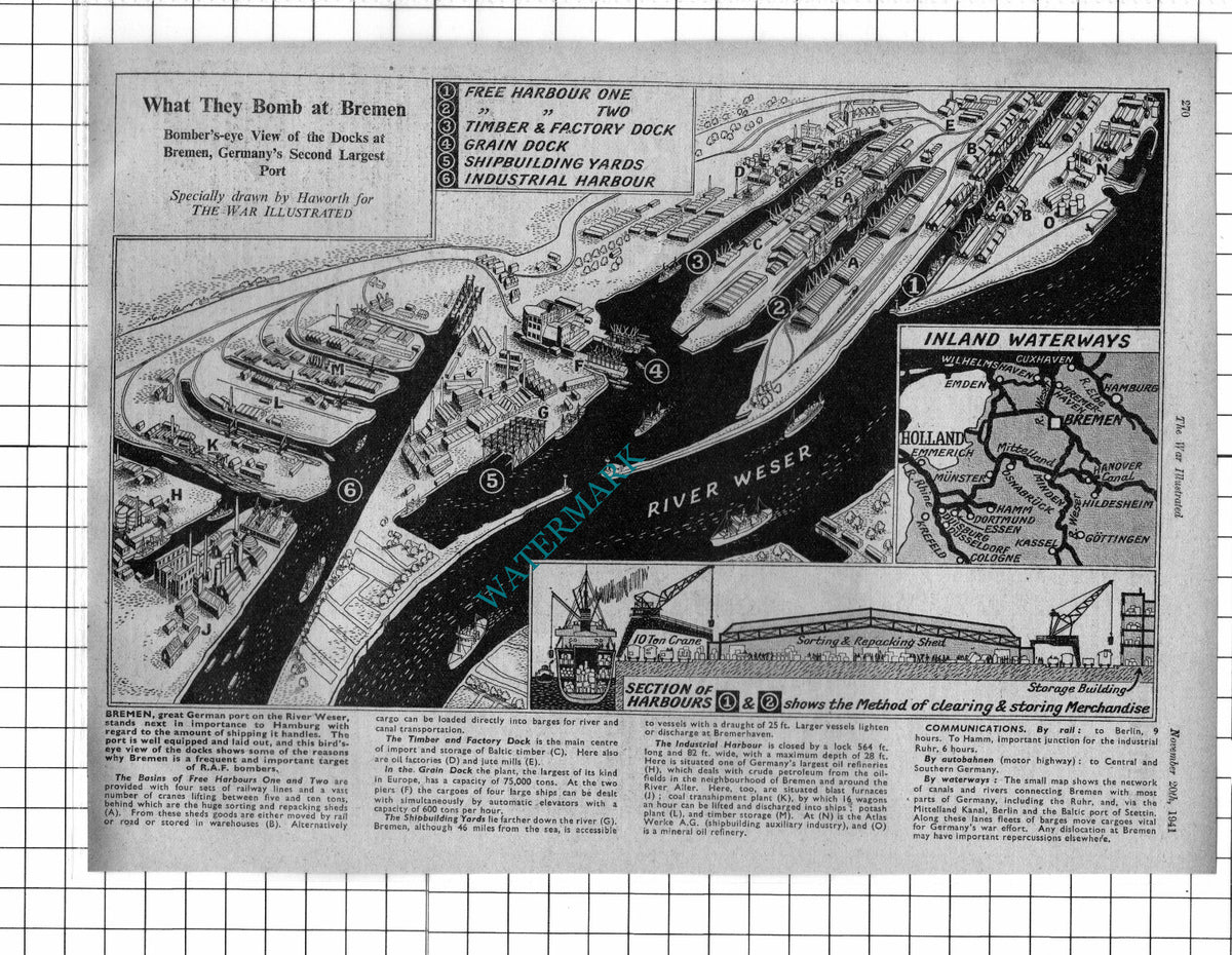 Bremen Docks Germany World War Two WW2 - 1941 Clipping / Print