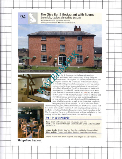The Inn At Grinshill / The Clive Bar Ludlow Shropshire  - 2011 Advert