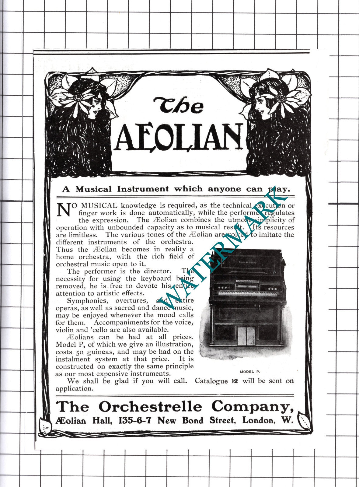 The Orchestrelle Company London Aeolian Advert  - 1903 Cutting / Print
