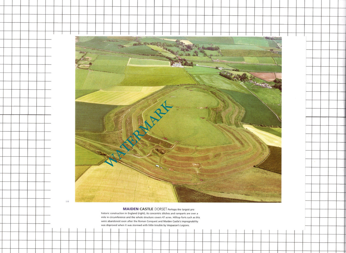 Maiden Castle Dorset Aerial View - c.1990's Illustration / Print