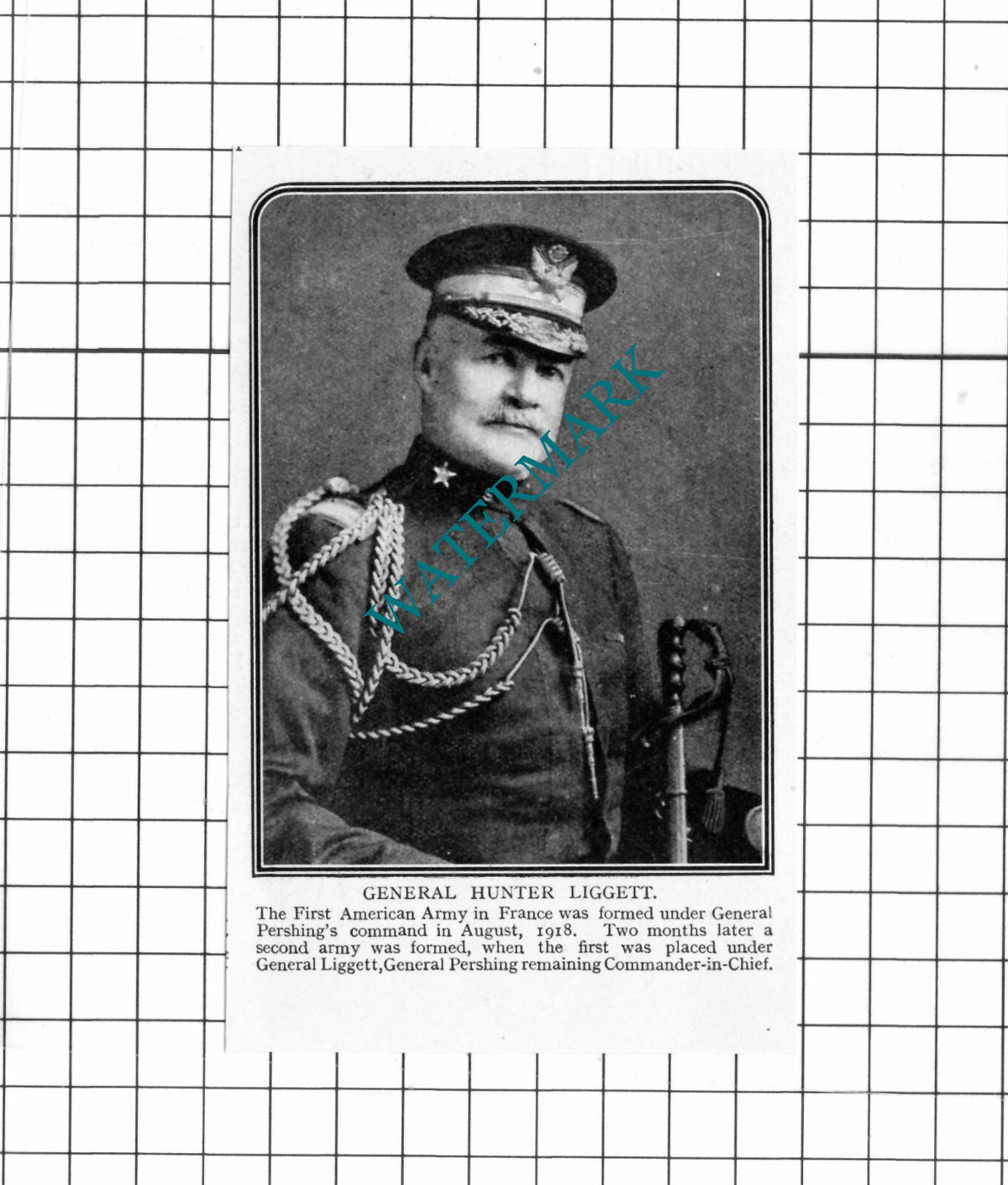 General Hunter Liggett Great War WW1  -c.1918 Small Cutting